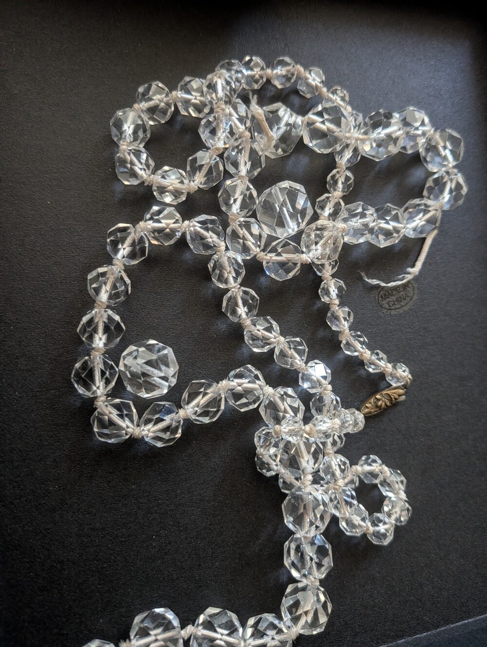 Vintage Chinese Export Sterling Vermeil Crystal BeadsNecklace Hand-Knott - AS IS